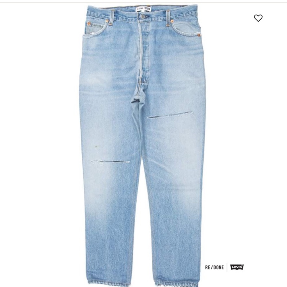 Re/done high rise ankle cropped ripped jeans